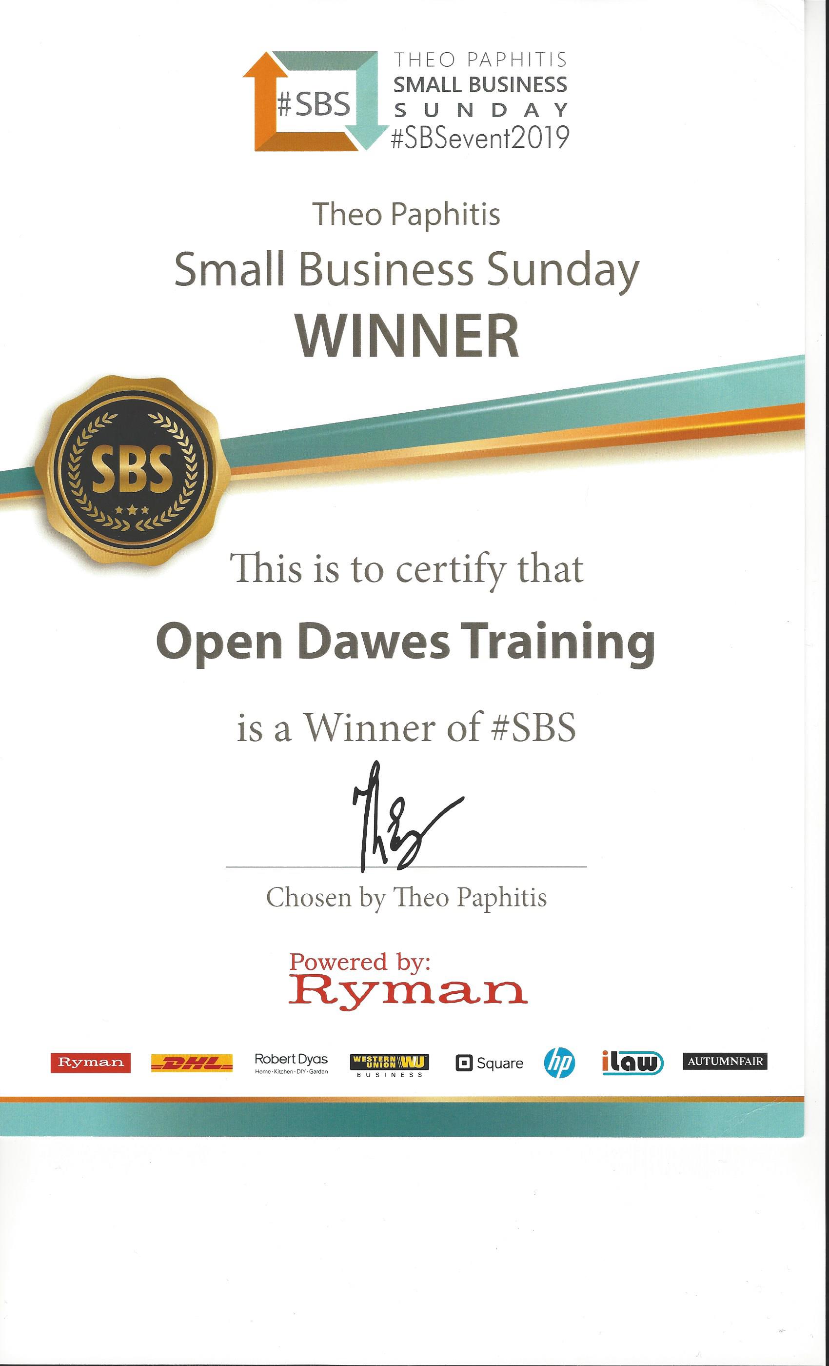sbs winner certificate theo paphitis